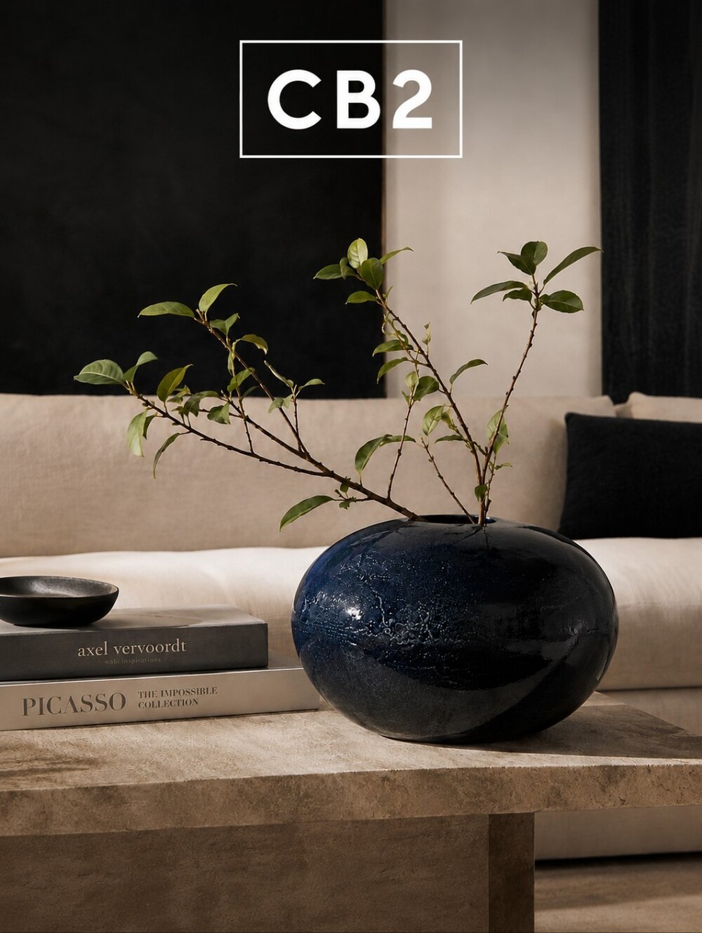 CB2 Large ATOLL Navy Vase Rare Designer Statement Piece Handcrafted in Portugal